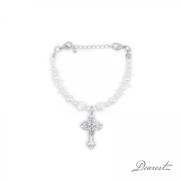 WDB001 Pearls Bracelets with Small Cross Pendant