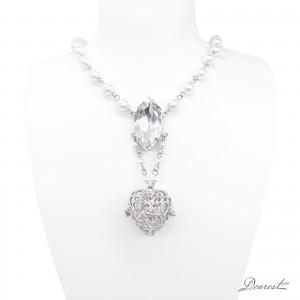 WDN002 Crystal & Pearl Necklace with Crystal Heart Pendant